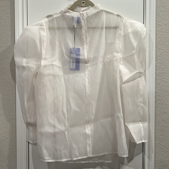 NWT! Future Collective Kahlana Barfield-Brown sheer puff sleeve mock neck blouse - Picture 3 of 6